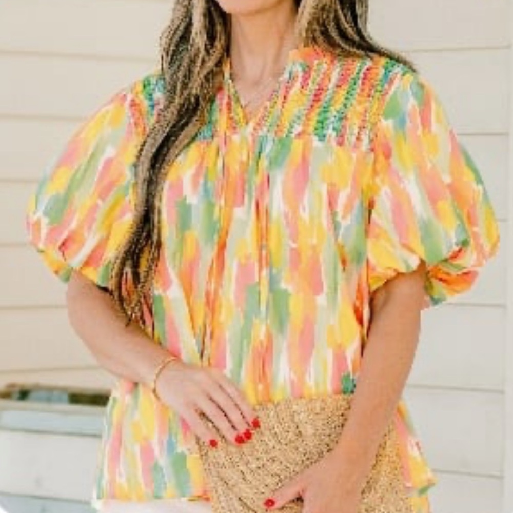 Chic Soul Boutique Colorful Abstract Print Blouse - Picture 2 of 2